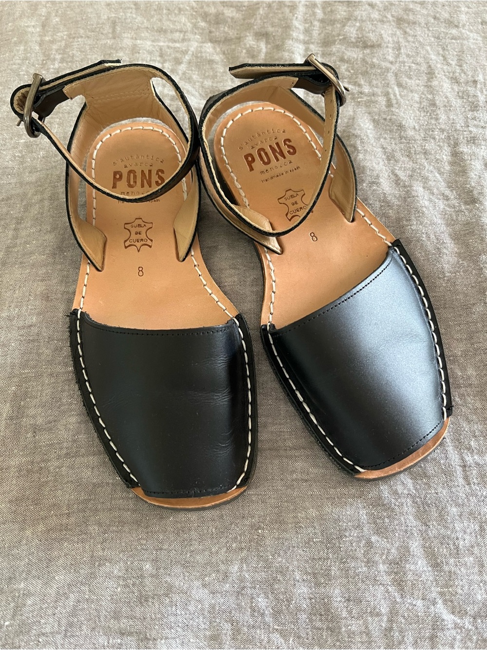 PONS Women's Black Leather Ankle-Strap Sandals